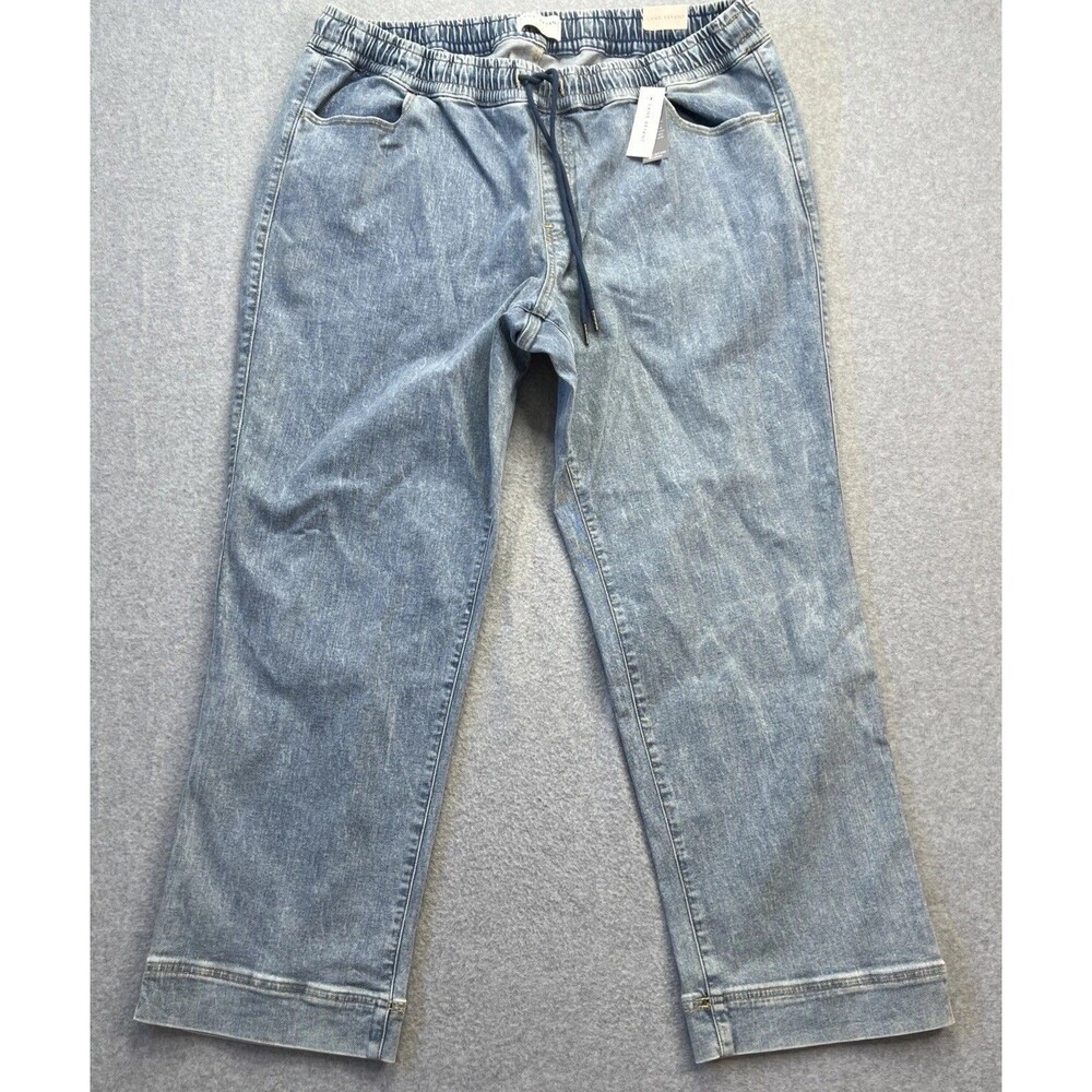 Lane Bryant Pull On Jeans 20 Blue Mid Rise Relaxed Straight Leg Elastic Waist